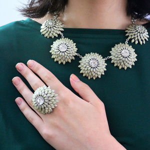 Ann Taylor Mint&Crystal Floral Necklace Set